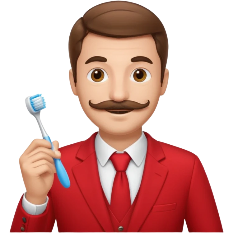 brown haired man with toothbrush-mustache and red suit emoji