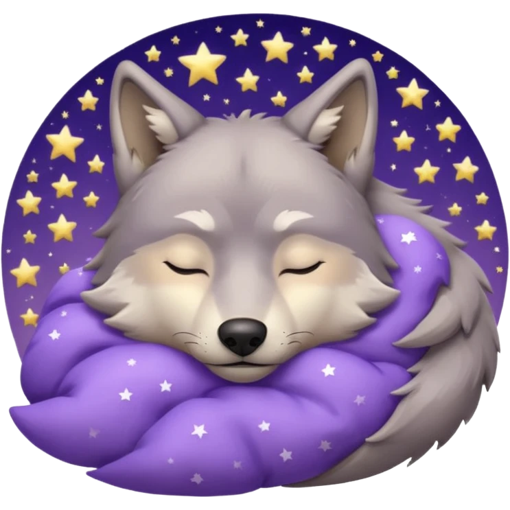 A wolf of winterfell from game of thrones sleeping under lilac stars emoji