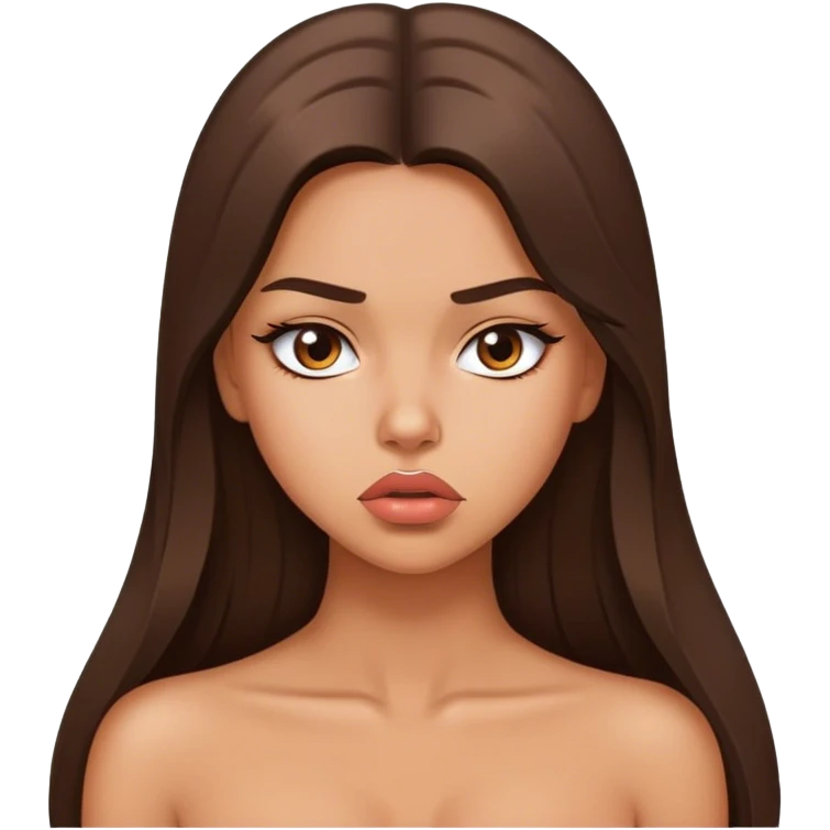 Sexy tanned beautiful confused girl with pouty lips and brunette straight long hair emoji