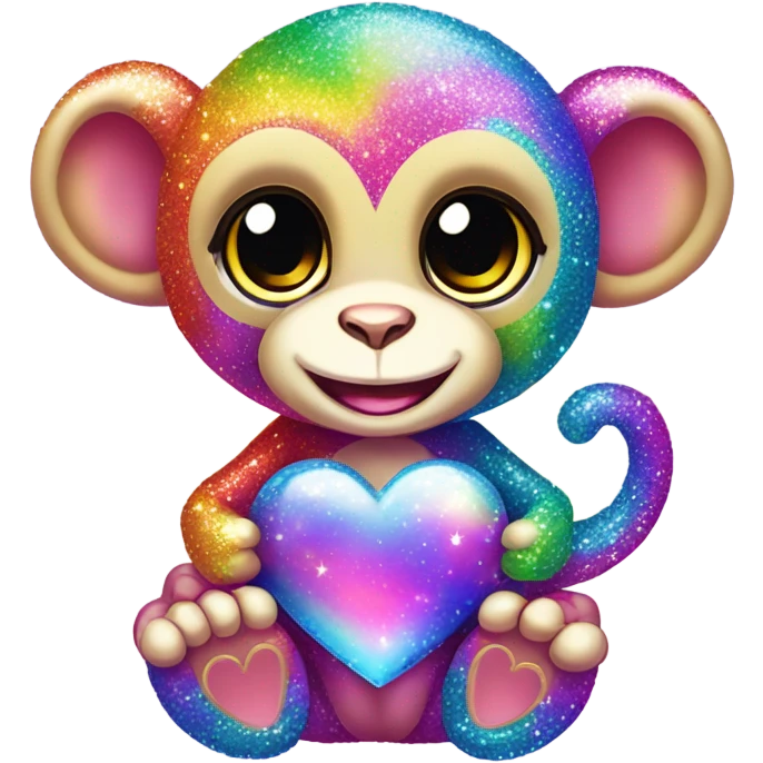 Lisa frank sparkly rainbow baby monkey with heart emoji