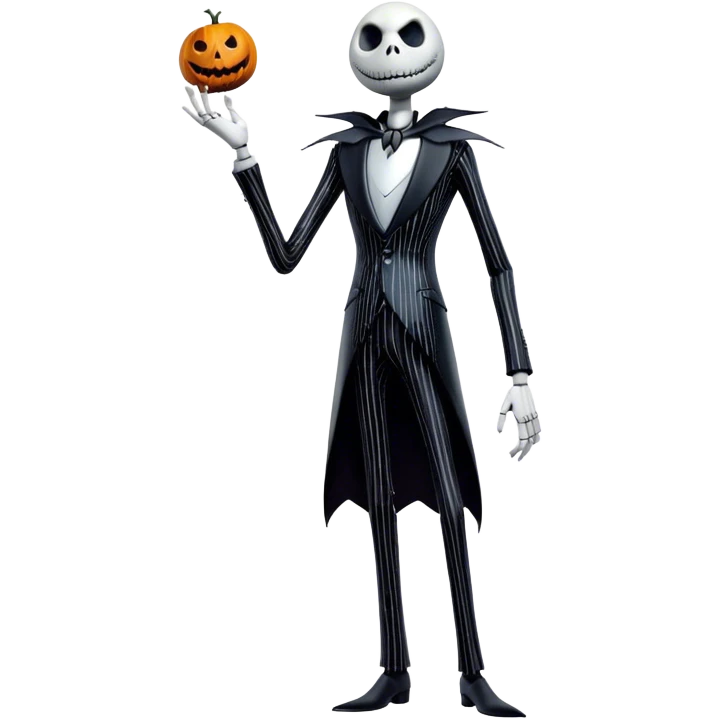 Full body view Cinematic 3D ultra realistic 32K HD image of Jack skellington, stunning detail as though captured in a timeless photograph, rich textures, visually rich, so lifelike that it feels like it could leap off the page at any moment emoji