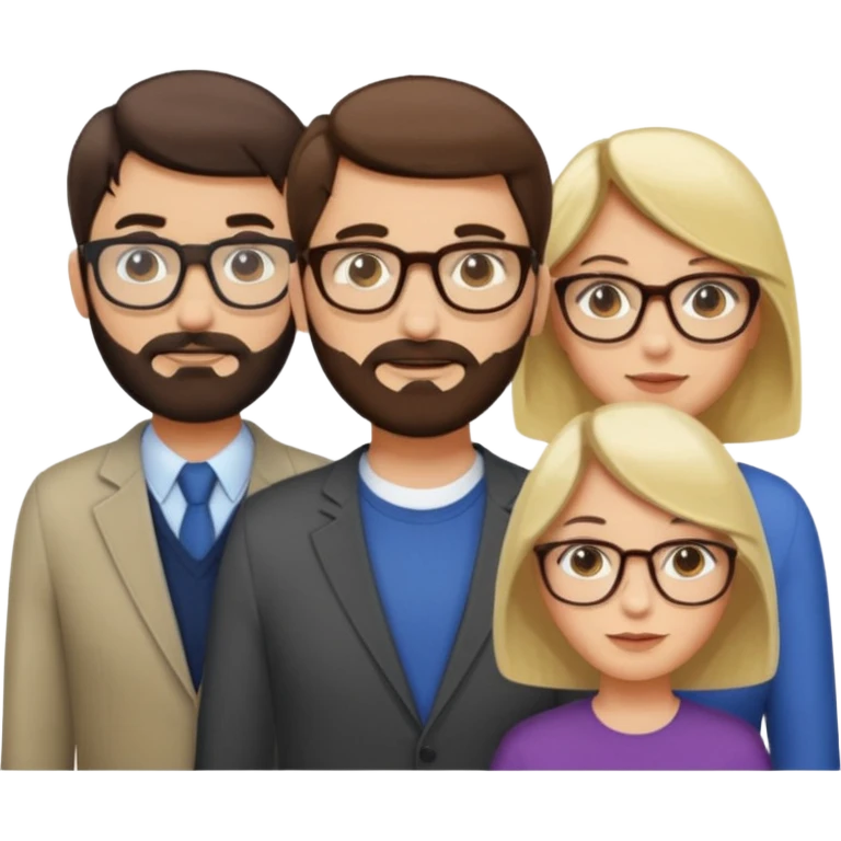 Four people including a man with hair and glasses, a man with a beard and no glasses, a woman with long brown hair and no glasses and a woman with a blonde bob and no glasses emoji