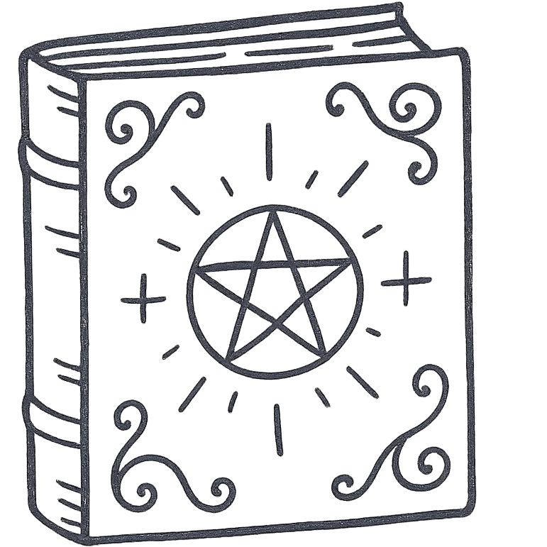 Магическая закрытая книга  — декоративная обложка  алхимическими знаками. Обложка украшена винтажными завитками,  таинственным сиянием. emoji