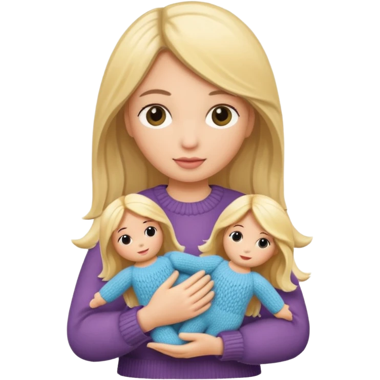 woman holding blonde knitted doll emoji