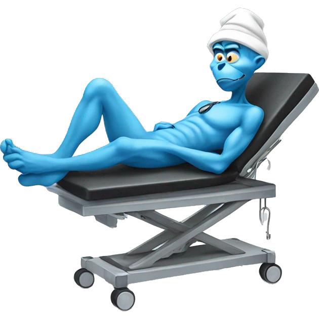 blue grinch laying on operating table emoji