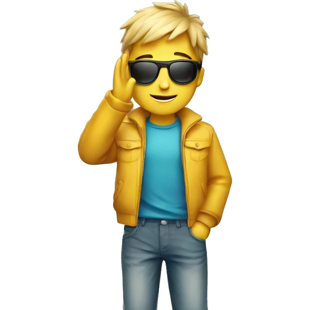 A boy  with sun glasses doing bye emoji