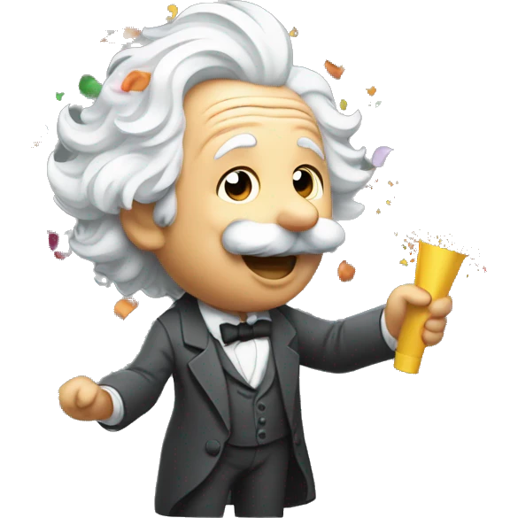 happy albert einstein shooting colorful confetti popper emoji