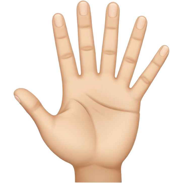 apple emoji style hand, palm open, all five fingers extended and reaching out toward the viewer, as if coming out of the screen emoji