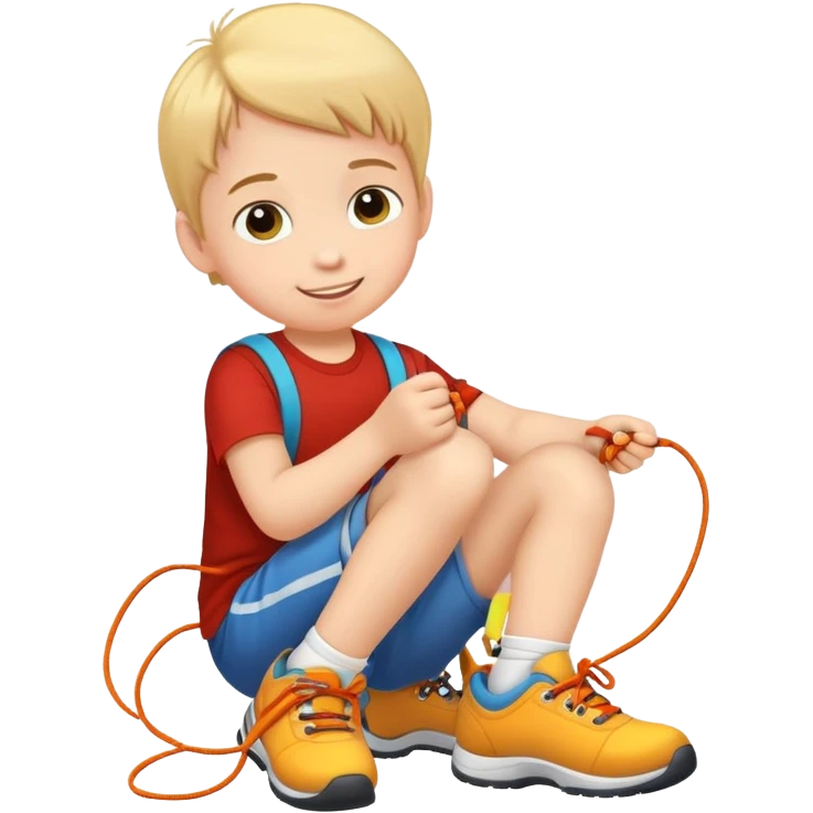 child tying shoelaces, happy and confident emoji