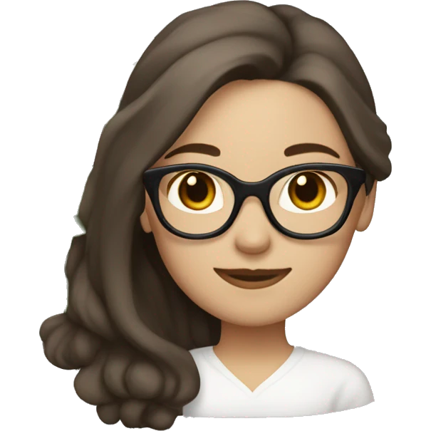 Brunette woman with white skin and glasses, 2C long hair. She has a flower in her hair  emoji