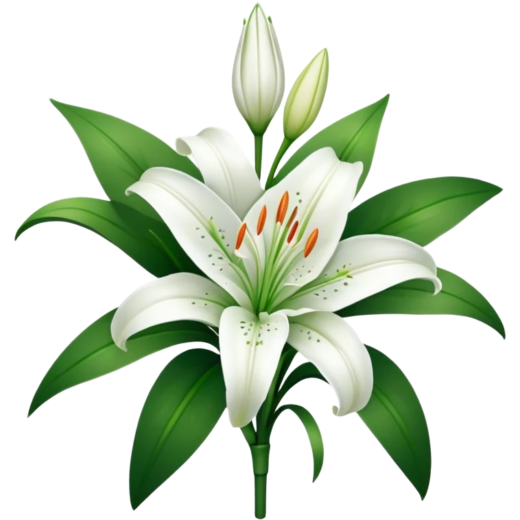bouquet Snow White Lily, luxuriant, stem, leaf, bud emoji