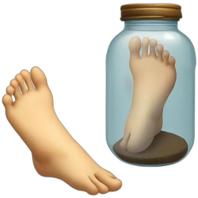 human feet and ankles standing on the floor with an empty transparent jar between them,outside,to the left and to the right,front view emoji