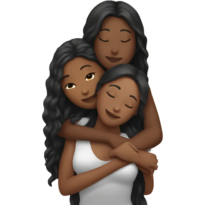 Beautiful black woman with long wavy hair hugging beautiful black woman with straight brown hair  emoji