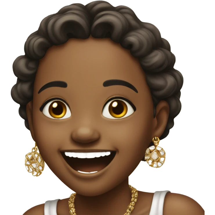 realistic portrait of girl wearing jewelry laughs emoji