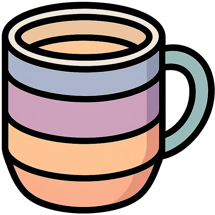 cup, vector look with shadows and highlights, detailed shading, thin clean outlines, soft rounded features, pastel palette #98B5BC #B5B3C1 #C9A3C9 #E4C0CA #F7DCD1 #F7C0AA, Japanese pop art, sticker look, highly detailed emoji