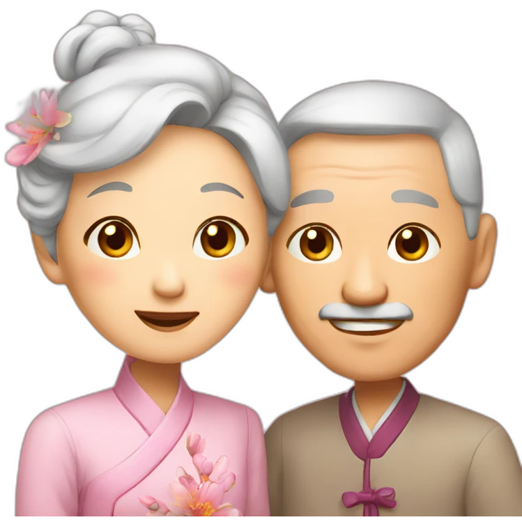 Old Chinese couple love each other emoji