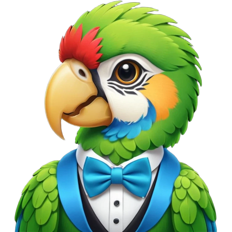 parrot wears bow tie emoji