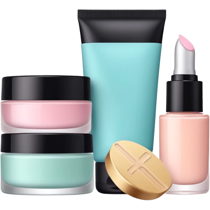 Productos de skincare aesthetic y maquillaje emoji