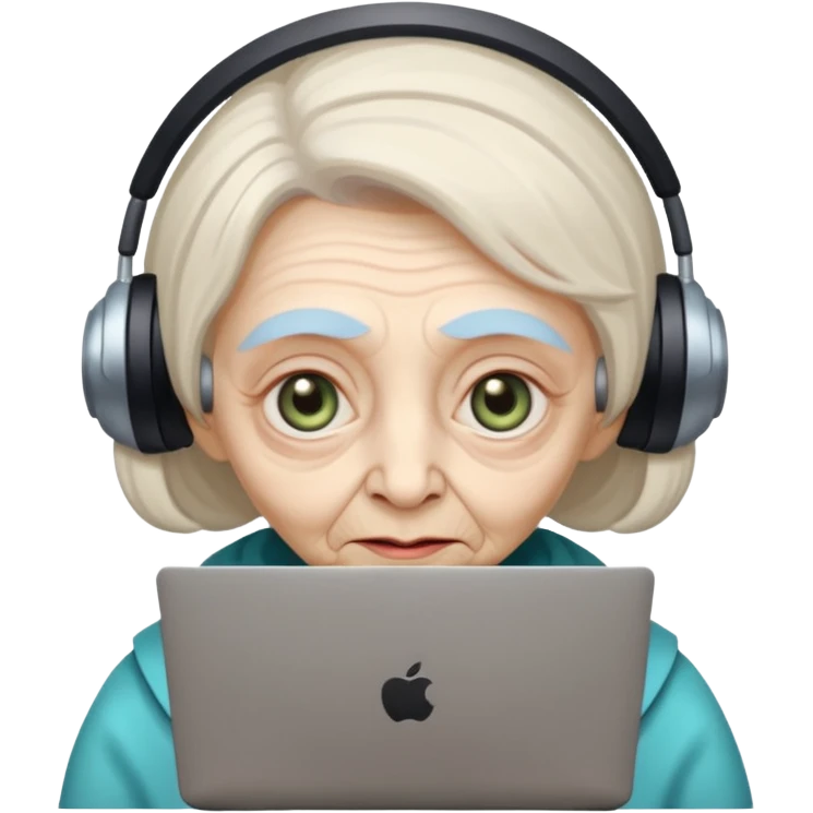 old lady alien with only gaming laptop. emoji