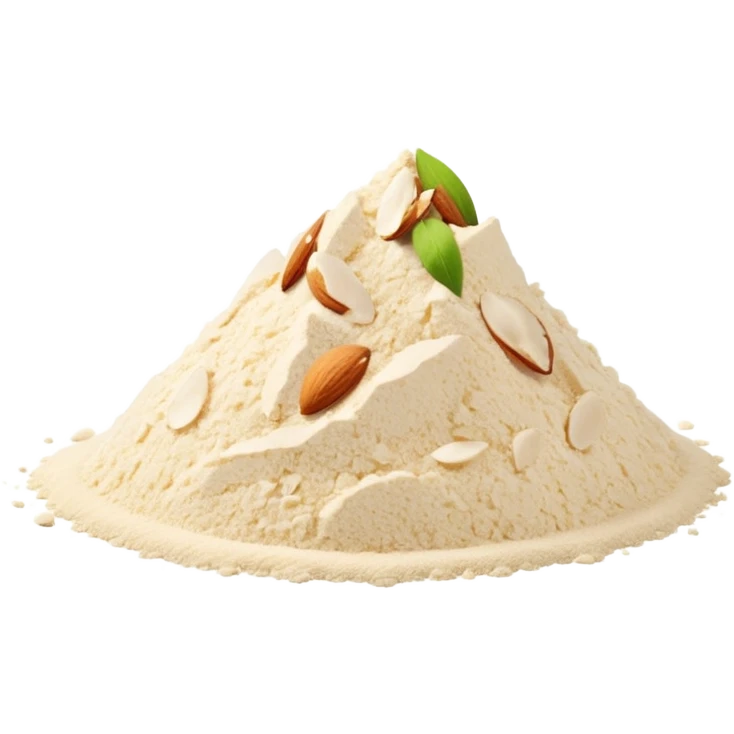 loose scatter or mound of almond flour, pale ivory, fine grainy texture, matte, soft and airy, beige tones, no bowl or packaging, just the flour, soft lighting, emoji scale emoji