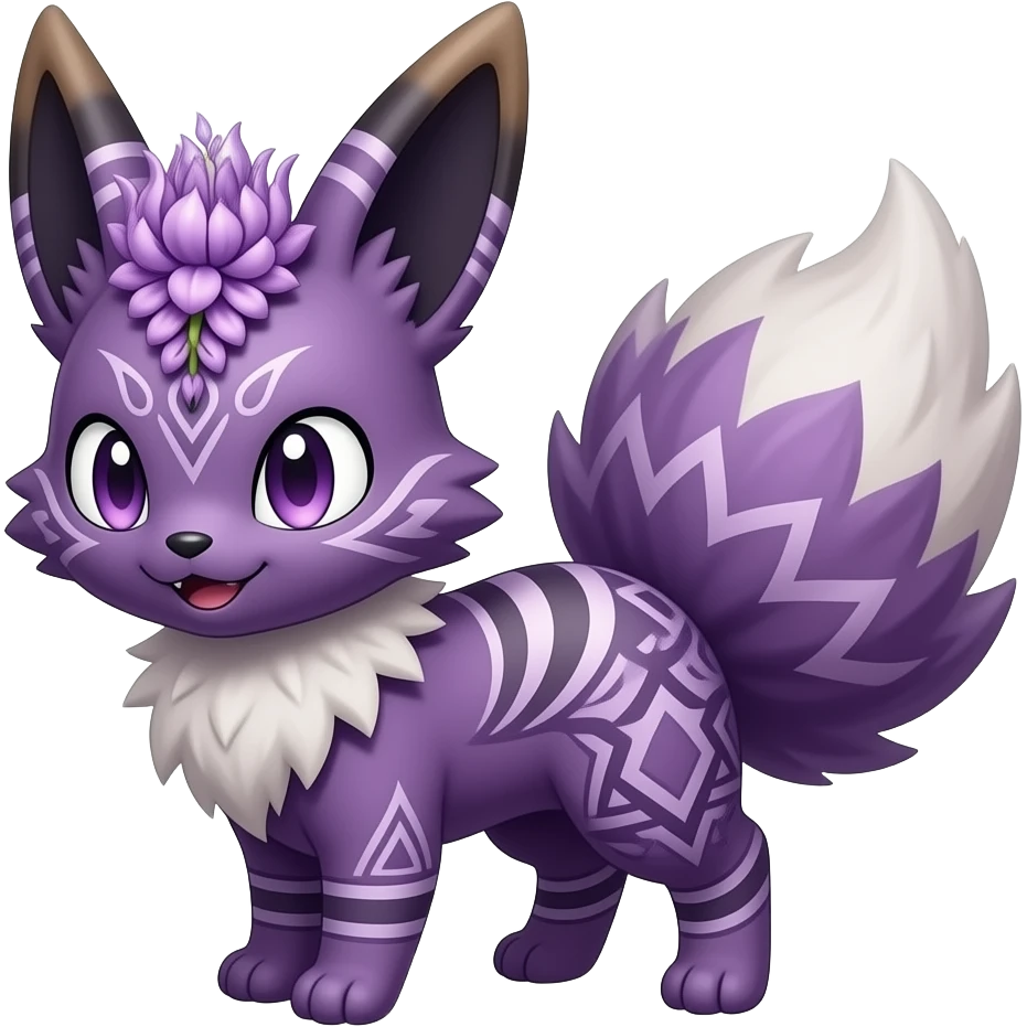 Realistic tribal-patterned shiny Wisteria-Thistle-Violet-colored Demonic Furret-Umbreon-Noibat-Litten-Zorua-Pokémon-Fakémon-hybrid emoji