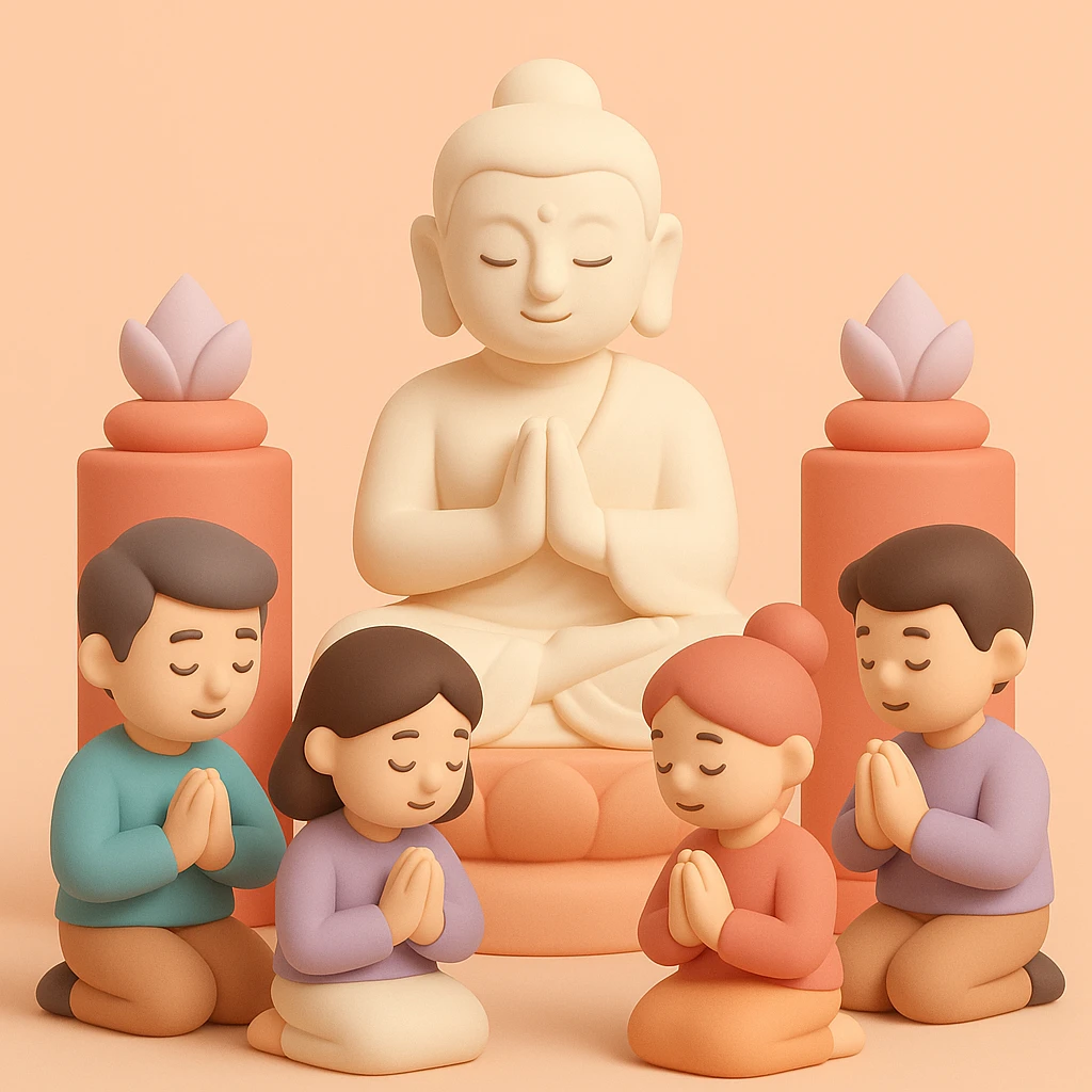 people praying in a Buddhist temple emoji