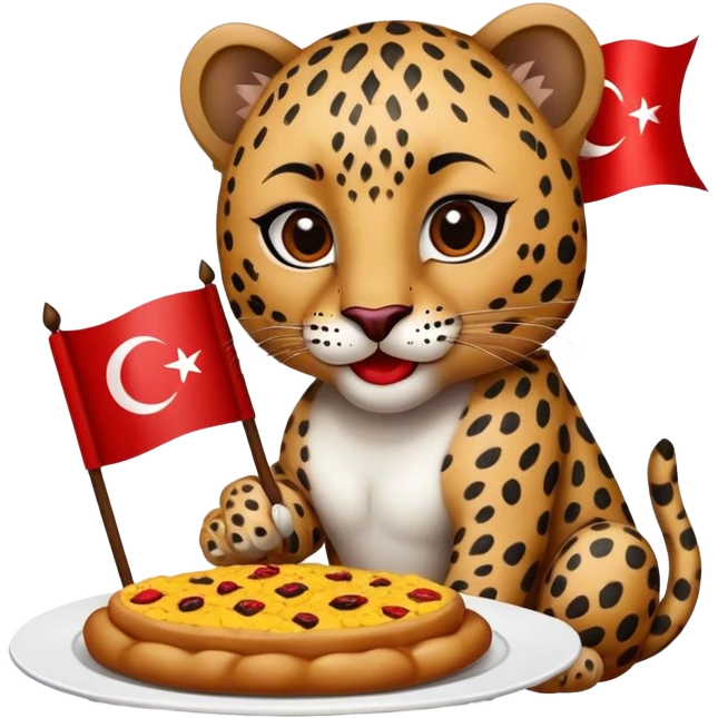 Leopard with makeup and Turkish flag eating food  emoji