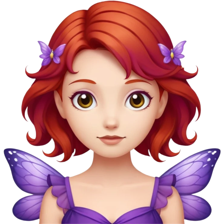 fairy with plums red hair wearing purple  emoji