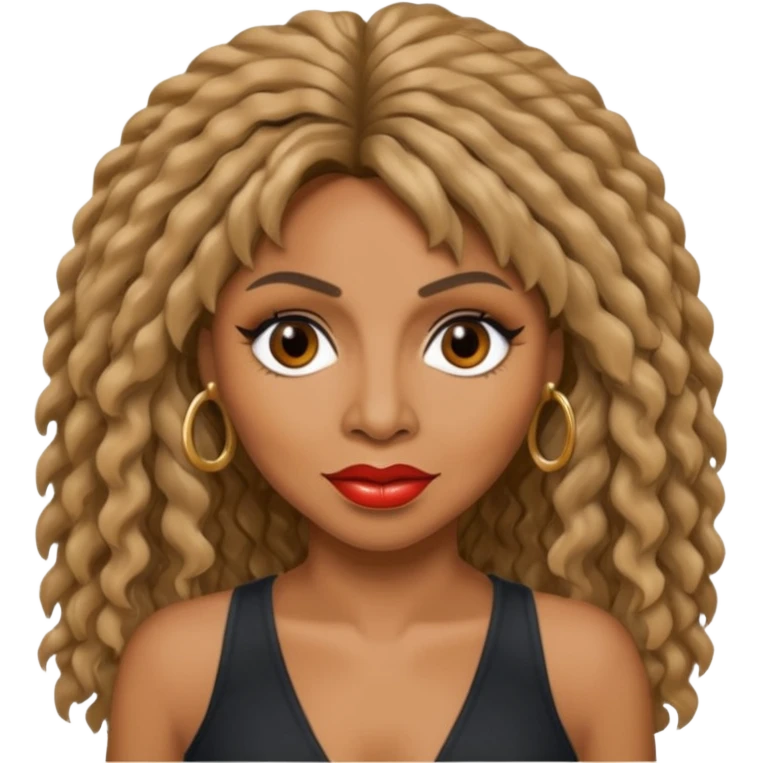 Tina Turner with  long crimped hair and makeup  emoji