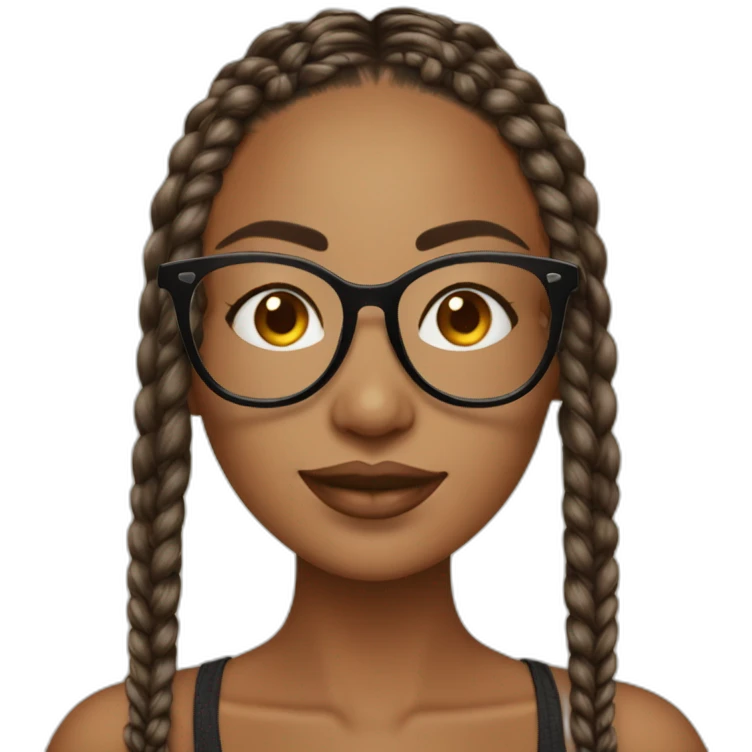 Mujer con box braids pelo castaño con gafas emoji