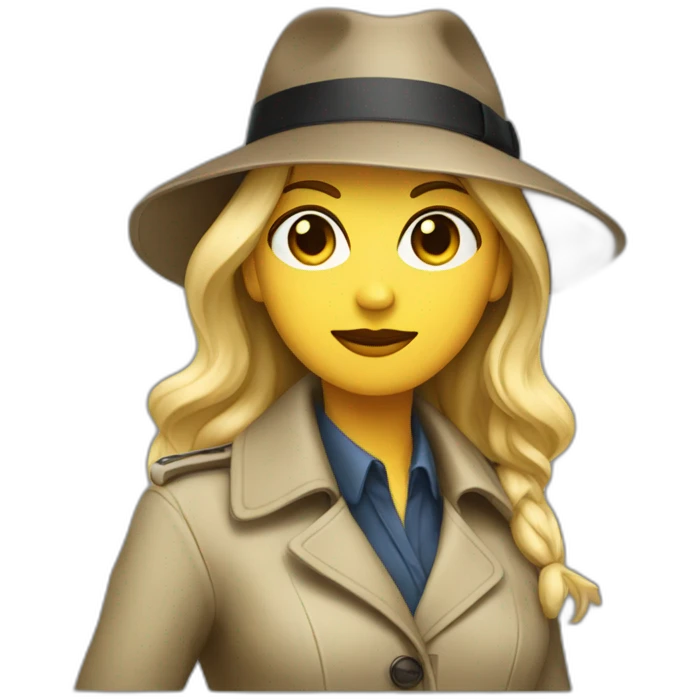 white Spy women wearing a trenchcoat and a fedora emoji