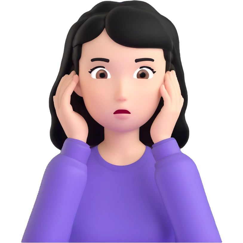 black-haired girl looking confused, question marks circling her head emoji