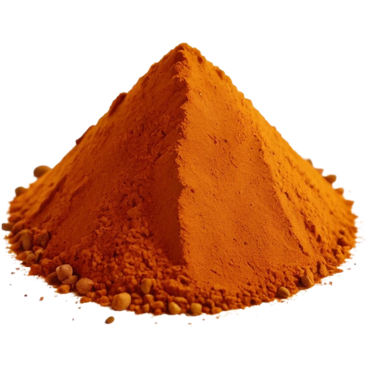 small mound or scattered pinch of Ras el Hanout powder, warm earthy colors deep golden amber reddish-brown subtle orange, fine slightly grainy texture, visible specks of different spice colors, dry aromatic, clean elegant soft shadows realistic lighting, no faces or container, emoji scale emoji