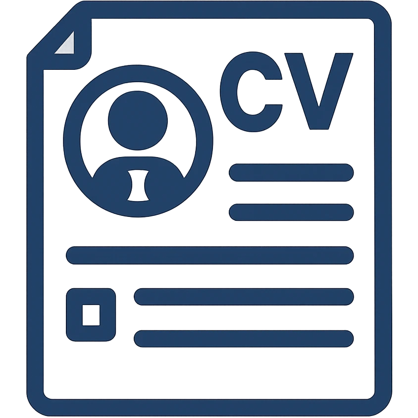 resume icon, flat color style, blue and white, businesslike emoji