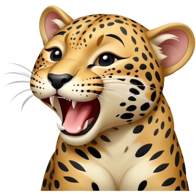 cinematic-realistic-yawning-young cute jaguar-portrait-emoji,-head-tilted-slightly-with-a-dramatic,-wide-open-yawn,-showcasing-a-lithe,-graceful-build-with-distinctive-rosette-patterns-and-sleepy,-half-closed-eyes,-simplified-yet-irresistibly-adorable, realistic emoji