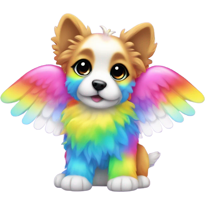 Lisa frank rainbow fluffy puppy with angel wings emoji