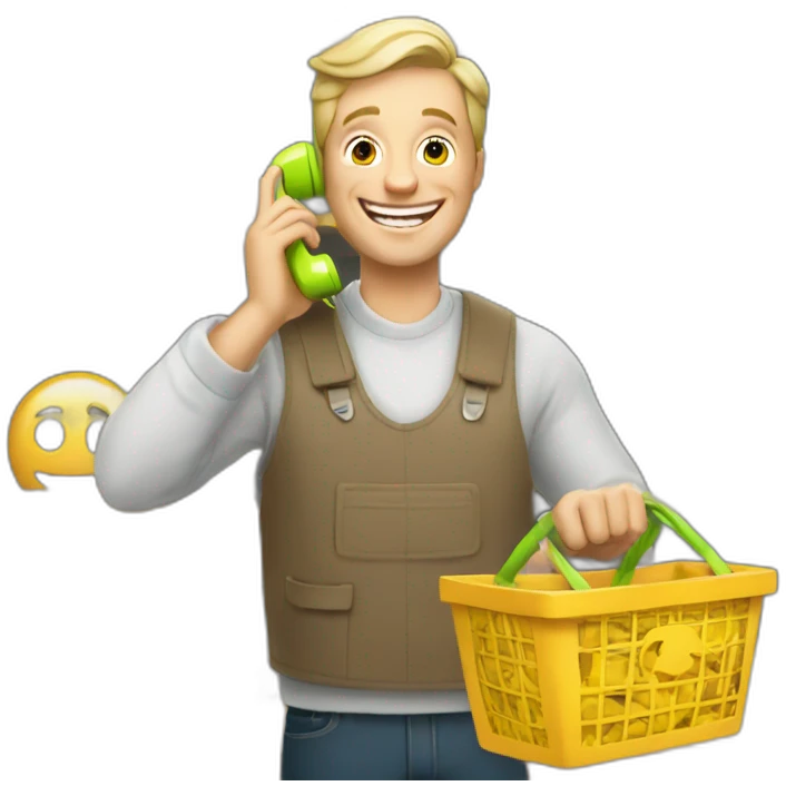 joyful white man makes a purchase on the phone emoji