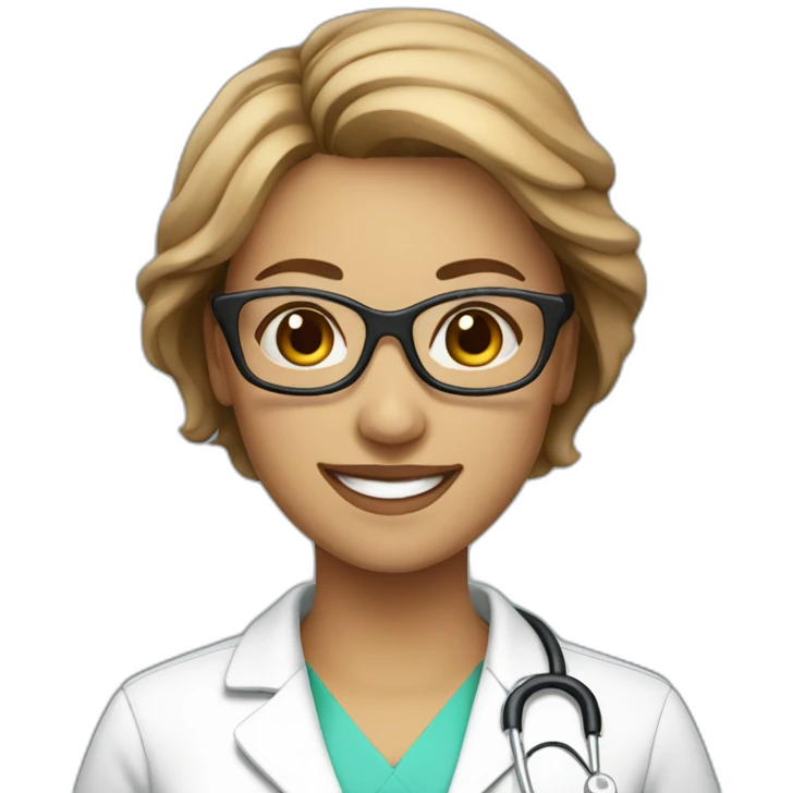 A single female nurse beautiful smile with light brown short hair with glasses emoji