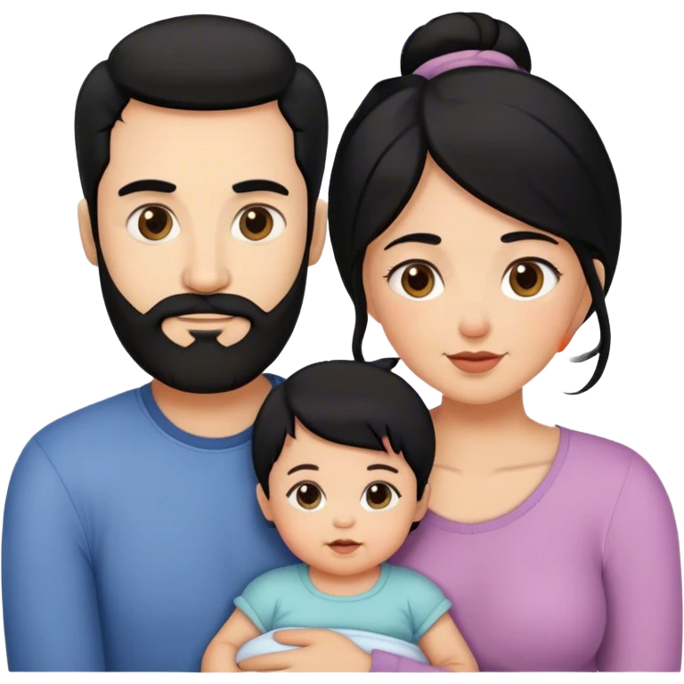 Famille 4 personne au cheveux noir 1 fils aîné 1 fille bébé  1 père avec barbe 1 mère emoji
