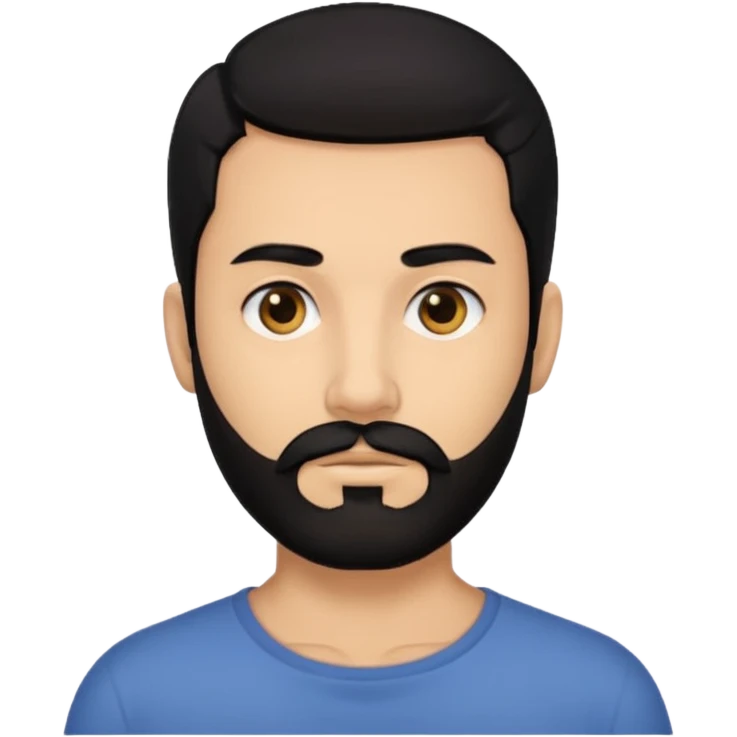 A man with black eyes. With a black beard and medium smooth hair. with the neck emoji