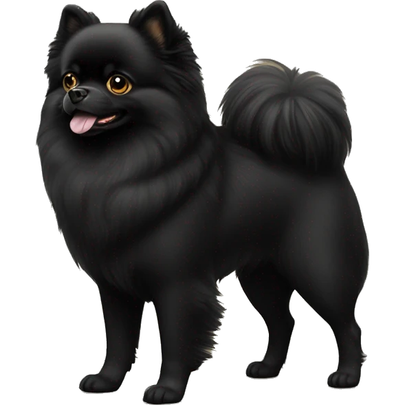 Black Pomeranian dog with golden eyes full body emoji