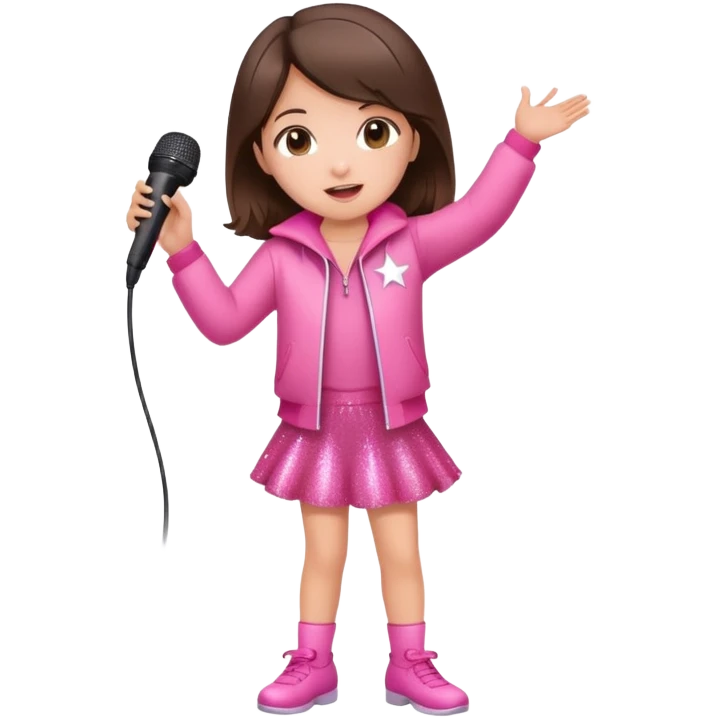 Cute Little brunette girl singing into a microphone and dancing while wearing pink and sparkles  emoji