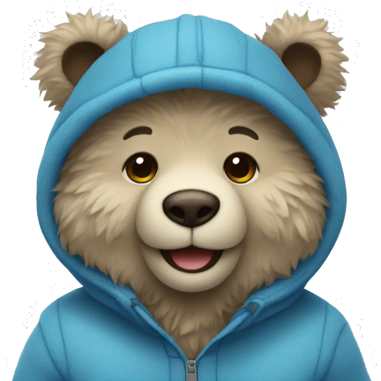 Blue fuzzy bear wearing clothes and smiling  emoji
