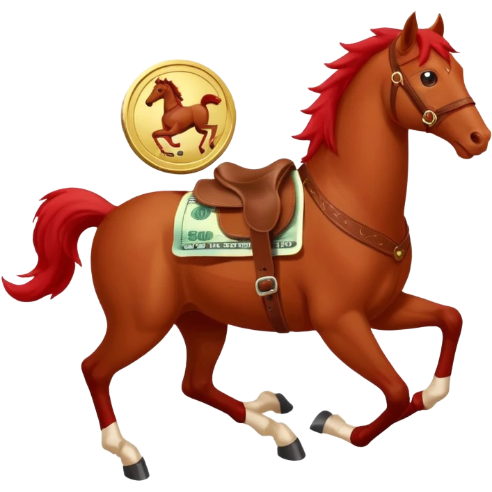 red horse agressive running money on the saddle text “ZGI” on leg emoji