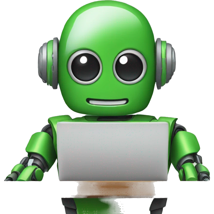 robot in laptop wearing green t-shirt emoji
