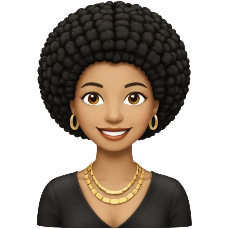 Black woman, short black afro, blonde hair clip, thin necklace, big smile, 30 years old, confident event manager emoji