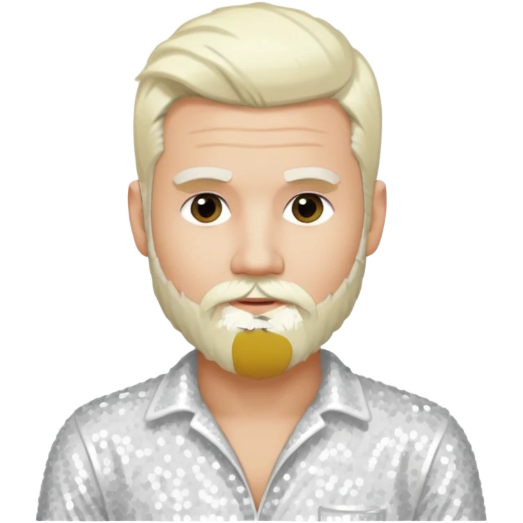 Justin Jeffre (b.1973) from 98 Degrees with platinum blonde hair and beard beard, white sequin outfit emoji