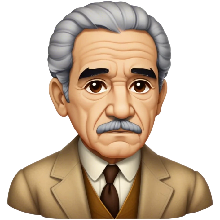 Cinematic Realistic Gabriel García Márquez Portrait Emoji, depicted as a visionary writer with a contemplative gaze in period attire, rendered with rich textures and warm literary lighting that captures his magical realism legacy. emoji