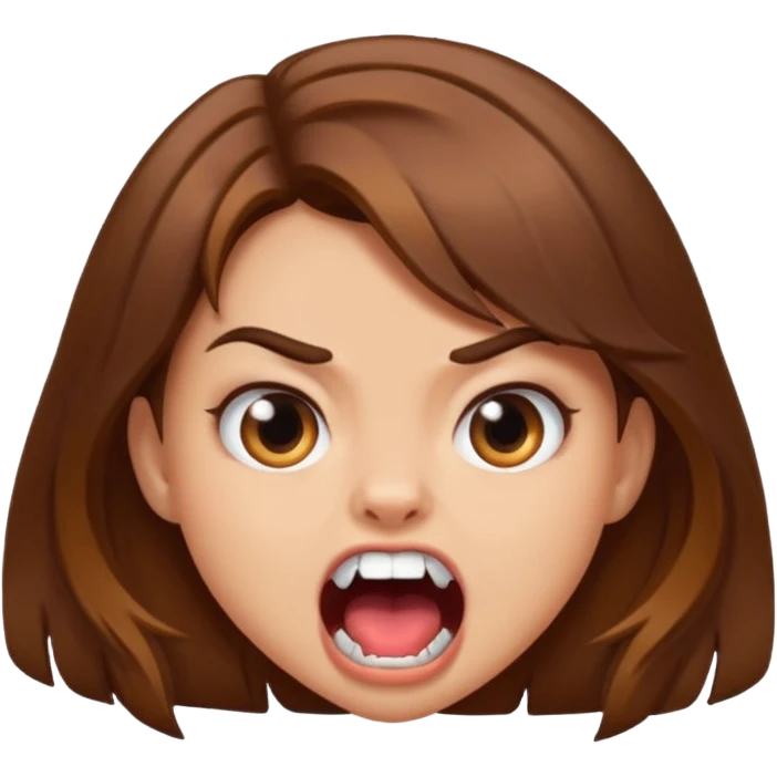 A girl growling like rawr silly vibes but make it an emoji not real human but long brown hair and more silly emoji