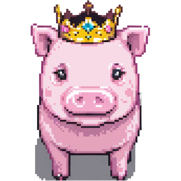 minecraft pig full body pink blocky animal with square head wearing a crown emoji